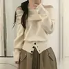 Suéter de un hombro otoño e invierno nuevo estilo nicho diseño francés suave y cómodo jersey de punto para mujer albaricoque