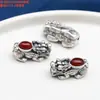 Accesorios de Plata de Ley 99% Plata Pura Pixiu Incrustado con Cera de Abeja, Lapislázuli, Ágata Roja del Sur, Accesorios con Agujero Horizontal, Material de Plata Dura 3D Retro