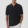 Camisa Polo Masculina Jacquard Canelado Gola V Americana Transfronteiriça, Gola Seagull Retrô Manga Curta Masculina Branca