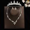Conjunto de três peças para noiva: coroa, colar e brincos. Acessórios de cabelo para casamento. Acessórios de casamento. Coroa estilo coreano.