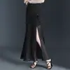 Saia Midi de Renda Patchwork com Bolinhas e Corte Evasê para Mulheres 2026 Verão Nova Cintura Alta Emagrecedora Elegante Temperamento Saia Média Tendência