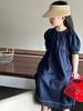 Coreia do Sul roupas infantis 2024 estilo coreano primavera e verão elegante manga lanterna fina vestido jeans saia infantil