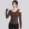 Ropa de Yoga para Mujer en Otoño e Invierno, de un Hombro, Hombros Descubiertos, Falso Dos Piezas, Ajustado, Top Deportivo de Manga Larga, Ropa de Entrenamiento para Pilates al por Mayor