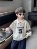 Q164 Sudadera de Manga Larga para Niño Primavera y Otoño Nueva Ropa de Otoño para Niños Camisa POLO Deportiva Estilo Coreano para Niño Top Fresco y Guapo