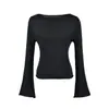 Blusa de Tricô Simples Relaxada de Um Ombro Moda Estilo Coreano Feminino Curta Slim Fit Micro Flare Manga Longa Versátil Suéter Top