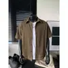 Camisa falsa de duas peças estilo old money com retalhos em camadas, xadrez e cores contrastantes, top casual e versátil