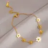 Tornozeleira de Aço Titânio com Flor Margarida Fresca e Doce para Mulheres Nicho High-End Ins Simples e Versátil Que Não Desbota