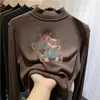 Roupa de baixo infantil dupla face com forro de fleece, estilo outono/inverno, gola alta, camiseta de manga longa escovada para meninas, roupa quente para bebês e crianças pequenas