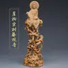Escultura Antiga em Buxo do Bodhisattva Guanyin Sentado em uma Videira, Artesanato Tradicional, Ornamento Budista Tridimensional