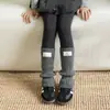 Botas y Algodón Calentadores de Pierna para Niñas Otoño e Invierno Color Café Etiqueta de Tela Calcetines Holgados, Gruesos y Cálidos para Niños Calentadores de Pierna de Rayas Verticales Estilo Coreano para Uso Exterior