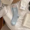 Calcetines holgados de moda con estampado de letras estilo Miu, versátiles, forro polar de invierno, engrosados, cálidos, antibacterianos, calcetines de lana con bloques de color para mujer