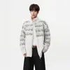 Suéter Jacquard Fair Isle Americano con Cuello Alto para Hombres y Mujeres Otoño Invierno Holgado Sensación Perezosa Cárdigan con Doble Cremallera Ropa de Abrigo