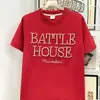 Camiseta Retro Americana de Manga Corta con Letras de Perlas para Hombres y Mujeres, Top Holgado de Media Manga de Moda Veraniego High Street para Parejas