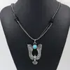 Collar Colgante Águila Turquesa Vintage para Hombre Doble Capa Cordón de Cuero Cadena de Cuentas Estilo Europeo y Americano Joyería de Aleación Venta al por Mayor