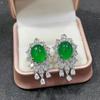 Mayoreo Aguja de plata 925 con incrustaciones de calcedonia verde atmosférica, aretes de botón de ágata hielo blanco para mujer, aretes de jade, suministro en vivo