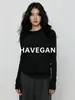 Con suéter de punto con capucha de lana de manga larga para mujer HAVEGAN/Otoño, color liso, corte relajado, elástico, top casual