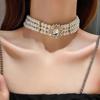 B2408 Pulseira multicamadas retrô europeia e americana com pérolas e strass, estilo elegante de corte francês, colar de moda simples