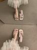 Sandálias Anabela com Laço Francês para Verão Feminino 2025 Novo Estilo Noite Sandálias Peep-Toe Boca de Peixe