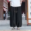 Pantalones cropped estilo linterna para hombre, pantalones casuales de algodón y lino finos estilo chino de verano, pantalones tipo harén holgados de pierna ancha talla grande para hombres altos y corpulentos