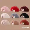 Bonito Sombrero Boina de Peluche para Mujer Otoño Invierno Rojo Panda Rojo Gato Dibujos Animados Sombrero de Pintor Versátil Estilo Japonés Sombrero de Lana Transfronterizo