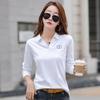 Camiseta de Manga Larga con Cuello de Solapa para Mujer, Primavera y Otoño 2025, Camiseta Básica de Algodón Bordada, Diseño de Bordado Versátil Casual, Moderna y Casual
