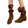 Botas Western Cowboy de Salto Grosso Bico Fino Longas até o Joelho Plissadas para Mulheres 2026 Novo Outono e Inverno Botas de Montaria de Cano Médio