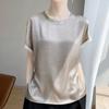 Blusa Irregular Versátil da Moda 25 Nova Verão Slim Cetim Gola Redonda Solta Manga Curta Camisa Elegante