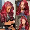 Peruca frontal com renda para mulheres europeias e americanas, cabelo longo cacheado, cor vinho tinto, ondas grandes, conjunto de peruca com renda em estoque, primeira geração de cabelo