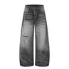 Jeans Rotos Desgastados de Bloques de Color para Hombre, Estilo Vintage Punk Lavado y Desgastado, Pantalones Sueltos de Pierna Ancha, Modernos