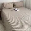 Juego de sábanas de algodón y lino puro a rayas simples, funda de edredón de lino natural estilo tatami, funda de almohada, juego de tres piezas para dormitorio individual