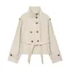Ins estilo europeu e americano transfronteiriço 2026 nova moda elegante feminina gola alta gravata abotoamento duplo jaqueta trench coat curta