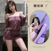 Roupas Estilo Boneca com uma Vibração Pura e Sedutora, Uniforme Bodycon Roxo sem Costas de Um Ombro com Mangas Longas, Lingerie Sexy e Provocante, Roupa de Dormir Sedutora
