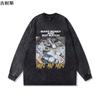Camiseta Americana 2024 Lavada Manga Larga Hombre Vibe Marca Trendy Holgada High Street Versátil Guapo Camiseta Base Top Retro