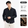 Camisa Masculina de Manga Longa com Mistura de Linho Lyocell de Alta Qualidade Primavera Outono Estilo Old Money Gola Lapela Camisa Casual Top Masculino
