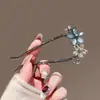 Grampo de Cabelo em Forma de U com Flor de Cristal Esmaltada de Alta Qualidade para a Parte de Trás da Cabeça Feminina, Grampo de Cabelo Moderno Simples de Bola