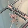 Colar de amor de diamante rosa feminino Ins nicho entrada luxo castelo doce rosa menina coração colar planeta guardião clavícula corrente