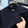 7A Amoníaco Líquido Antibacteriano Algodón de Fibra Larga Manga Corta Hombre 2026 Verano Nuevo Bordado Versátil Casual Color Sólido Cuello Redondo Camiseta Hombre