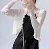 Cardigã de Malha Protetor Solar para Mulheres, Estilo Fino, Camisa para Ar Condicionado para o Verão, Peça Externa Fresca e Sedosa, Azul, Tamanho Único, Rosa