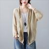 Nuevo Top Artístico Vintage de Algodón y Lino Adelgazante Holgado con Capucha Talla Grande Color Sólido Manga Larga Cárdigan Top Exterior Protección Solar
