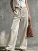 2026 Cross-Border Amazon Wish Site Independente Roupas Femininas: Calça Casual de Veludo Lisa de Cor Sólida de Cintura Alta com Bolsos e Barra Reta