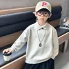 Q204 Suéter con Cuello Polo para Niños Primavera y Otoño Nuevo Estilo Versión Coreana para Niños Tejido Holgado Niños Otoño e Invierno Capa Base Moderno