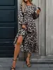 Vestido de Falda Elegante con Estampado de Leopardo, Mangas de Farol, Volantes, Línea A, Cintura Marcada, Longitud Media, Exportación Transfronteriza Europea y Americana 2025