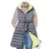 Chamarra de plumas transfronteriza de longitud media con cuello alto para mujer, nuevo estilo invierno 2026, bloques de color, ceñida a la cintura, adelgazante, cálida, abrigo de plumón de pato blanco