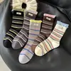 Calcetines Vintage de Media Pantorrilla con Rayas, Bloques de Color, Calcetines Casual Versátiles para Otoño e Invierno, Parche de Tela con Letras, Calcetines Holgados Falsos de Dos Piezas