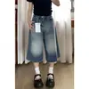 Calça jeans cropped estilo americano de perna larga para mulheres, novo modelo de verão, plus size, corte solto, modeladora, adequada para corpo tipo pera, shorts retos