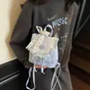 Mochila Casual Xadrez Estilo Coreano Folha de Lótus Mini Bolsa de Viagem Renda Doce Mochila Bolsa para Estudantes e Commuters para Mulheres