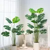 Planta Verde Monstera Bambu Simulação Nórdica Planta Grande Biónica em Vaso Planta Falsa Decoração de Sala de Estar Interna Ornamento de Chão Árvore