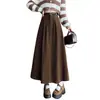 Elegante falda midi de pana para mujer, nuevo diseño retro de cintura alta, efecto adelgazante, dobladillo ancho elegante, estilo coreano