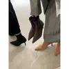 Botines de tacón alto para mujer Chuyuji, estilo francés, botas delgadas de ante con punta fina, botines elegantes vintage de tacón fino para otoño e invierno, tobillo al descubierto