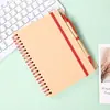 Caderno Espiral Cor Sólida com Caneta, Livro de Registro de Reuniões de Escritório com Papel Kraft Espessado, Caderno Diário Portátil para Estudantes